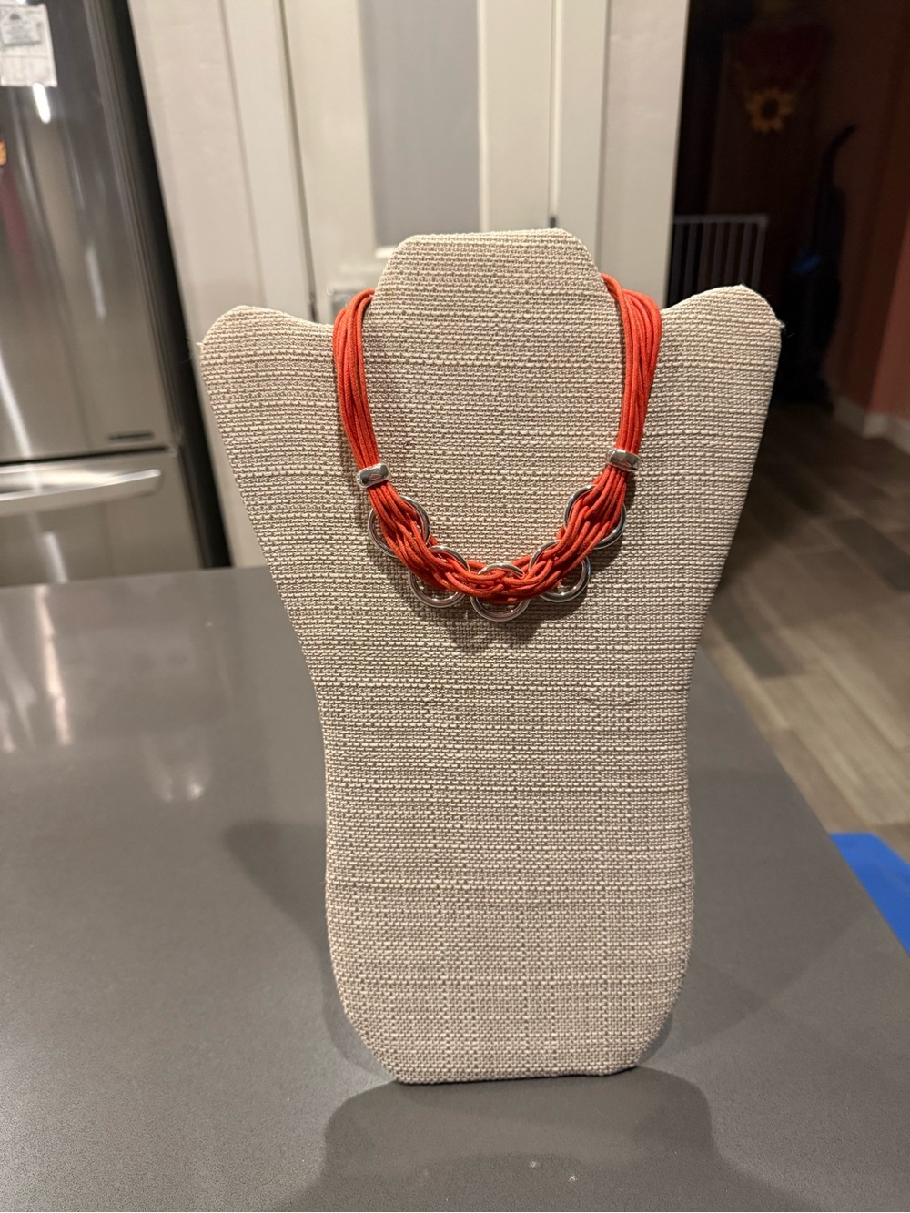 Women's red Multi-Strand Knot & Ring Necklace